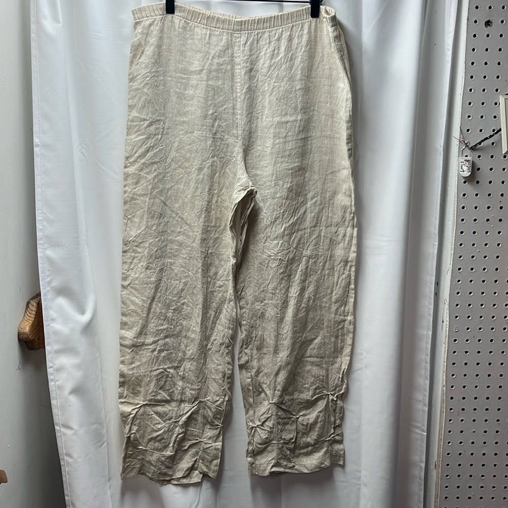 Bodil Linen Flowy Leg Pants Sz S Oatmeal Lagenlook Crop Boho USA
